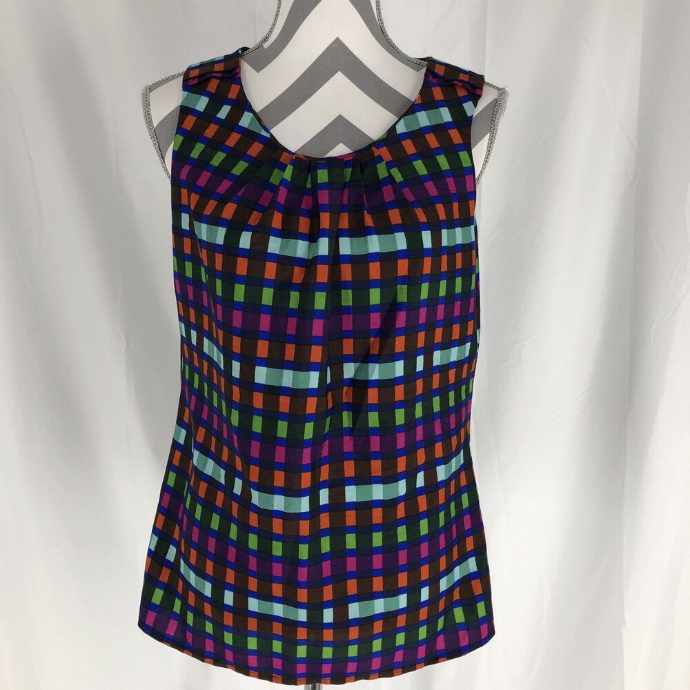 Banana Republic Colorful Checkered Sleeveless Tank Style Blouse Medium